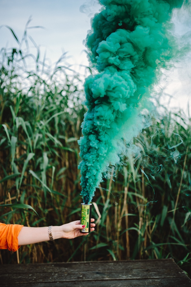 green color, plant, spraying, agriculture, leisure activity, smoke, smoke bomb, focus on foreground, growth, people, one person, real people, bomb, hand