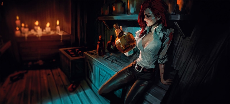 religion, one person, sitting, spirituality, night, haired, lifestyles, redhead, human representation, pirates, woman, three quarter length, young adult