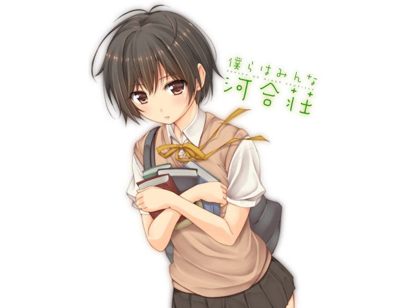 indoors, 720P, hairstyle, cut out, portrait, front view, bokura wa minna kawaisou anime girls kawai ritsu, casual clothing, child, studio shot, three quarter length