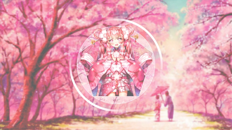 Kawai (artist), pink, cherry blossom, Cute little girl, 4K, kawaiitsu, anime girls, fan art