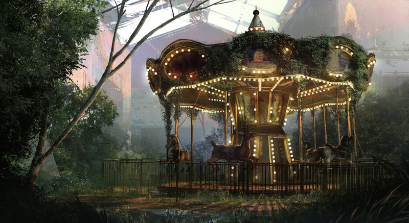 no people, animal representation, arts culture and entertainment, concept art, ornate, built structure, religion, urban decay, illuminated, 1080P, water