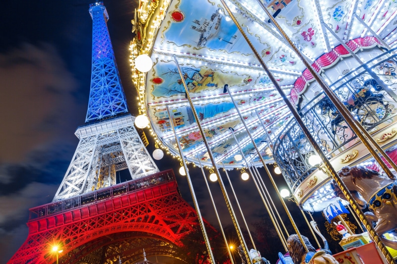 France, go, round, Eiffel Tower, Paris, ride, 2K, eiffel, the carousel, merry, tower