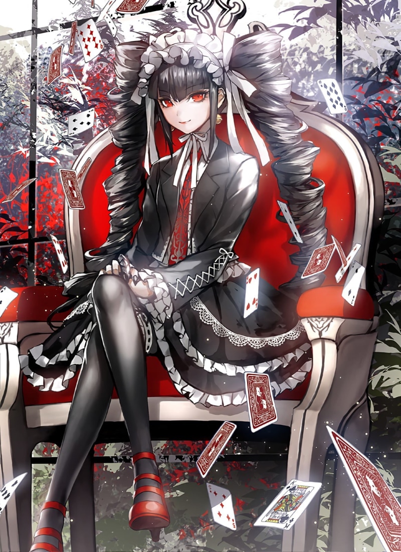 no people, amusement park, indoors, silver colored, anime, representation, carnival, carousel, creativity, Danganronpa, red, human representation, Celestia Rudenberk