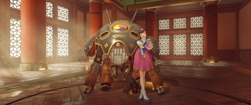 costume, standing, Overwatch, traditional clothing, females, real people, D.Va (Overwatch), robot, togetherness, female, architecture, chinese new year