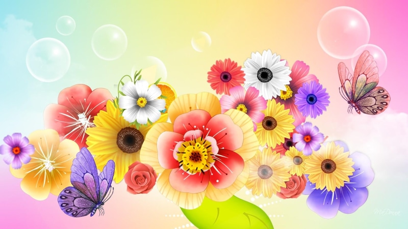 collage, aroma, colorful, flowers, bright, beauty, spring, fragrant, papillon, color, 1080P, butterfly, fleurs, abstract