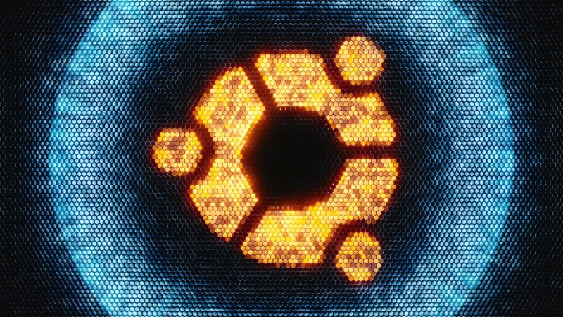 logo, 1080P, hexagon, cyan, orange, Linux, glowing, Ubuntu