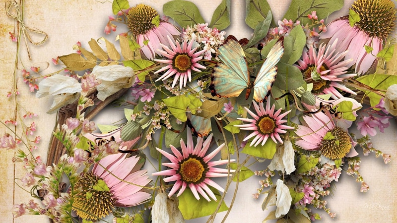 3d and abstract, flowers, autumn, autum, fall, leaves, butterfly, 1080P, firefox persona, pink