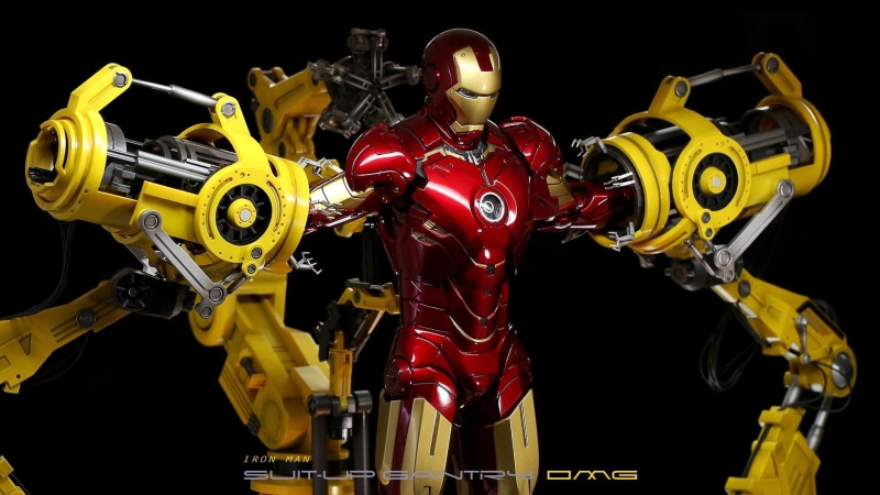 Iron Man, robot, man, representation, technology, multi colored, robotic arm, no people, indoors, close-up, red, 1080P, studio shot, futuristic