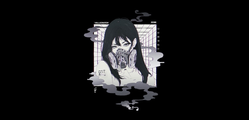 cyberpunk, anime, face, monochrome, 2K, anime girls, mask