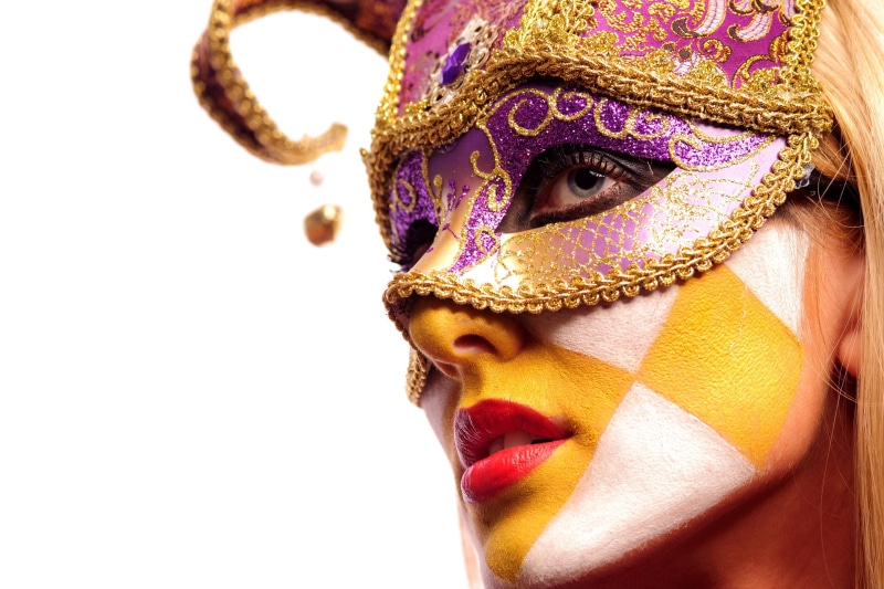 human face, beauty, young adult, looking, face paint, 2K, body part, carnival - celebration event, one person, white background, model, mask - disguise
