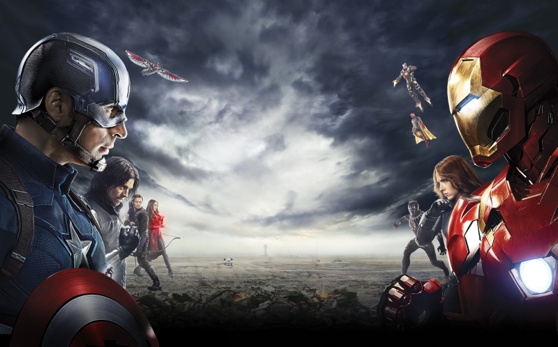 Iron Man, Winter Soldier, Captain America, 5K, Falcon (Marvel Comics), Black Widow, Vision (Marvel Comics), Scarlet Witch, Hawkeye, Captain America: Civil War