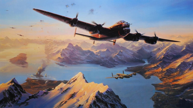 army, art, 1944, 1080P, motion, commercial Airplane, snowcapped mountain, government, snow, mid-Air, blue, Lancaster, beauty in nature, sky