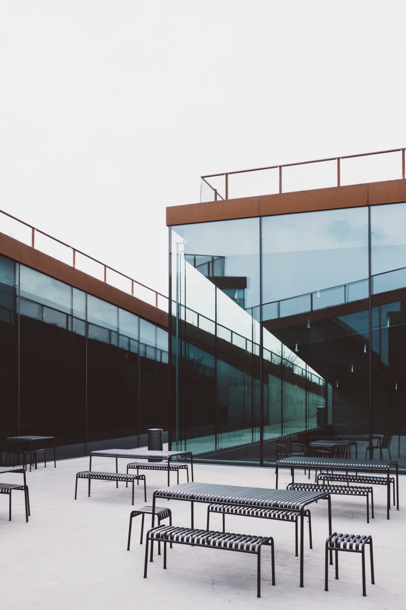 built structure, modern building, day, absence, transportation, ioswallpaper, no people, bark ingel, clear sky, seat, nature, danish, big, glass, tirpitz