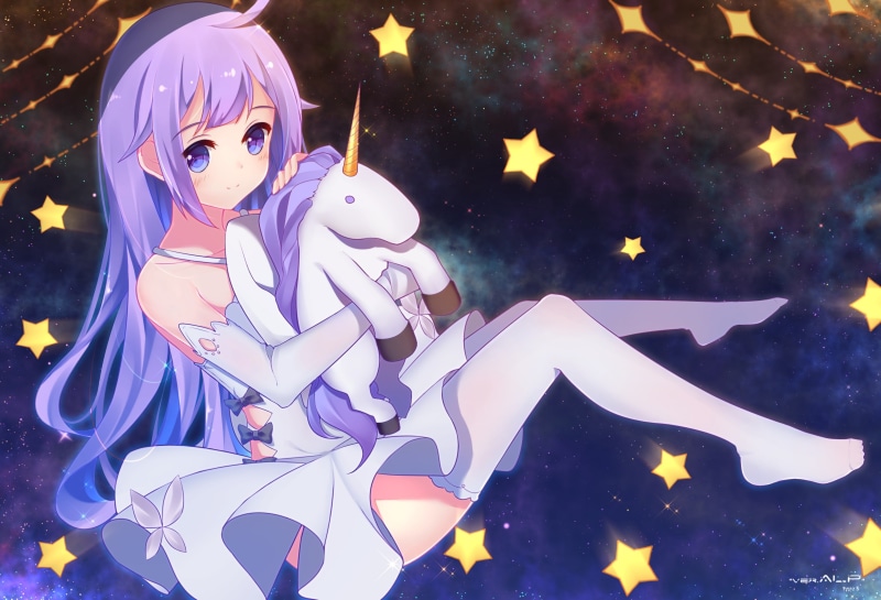 girl, hms unicorn, anime, azur lane, space, 2K, unicorn