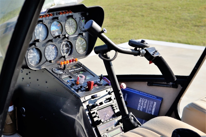 wing, collective lever, airplane, heliport, gauges, complexity, interior, anti-torque, concrete, day, united states, steering wheel, stick, flight operator