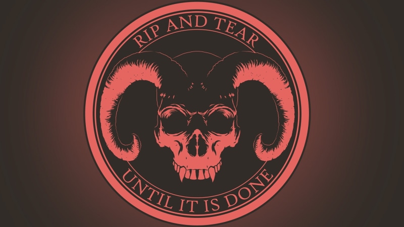 skull, horns, Doom (game), demon, logo, 1080P, evil