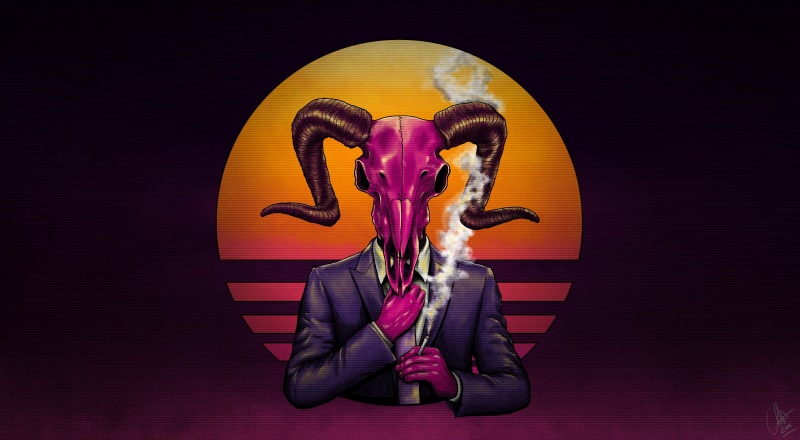 cigarettes, skull, Devil, horns, artwork, smoking, 4K
