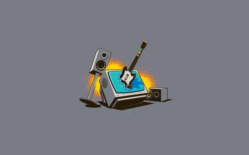 mobile phone, indoors, guitar, crt, technology, vector, robot, data, futuristic, threadless, copy space, humor, computer, minimalism, no people, screen
