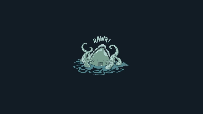 digital art, minimalism, sea, blue, threadless, smiling, simple, 1080P, Kraken, humor, simple background