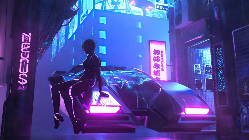 4K, neon glow, cyberpunk, science fiction, purple, night, pink, neon