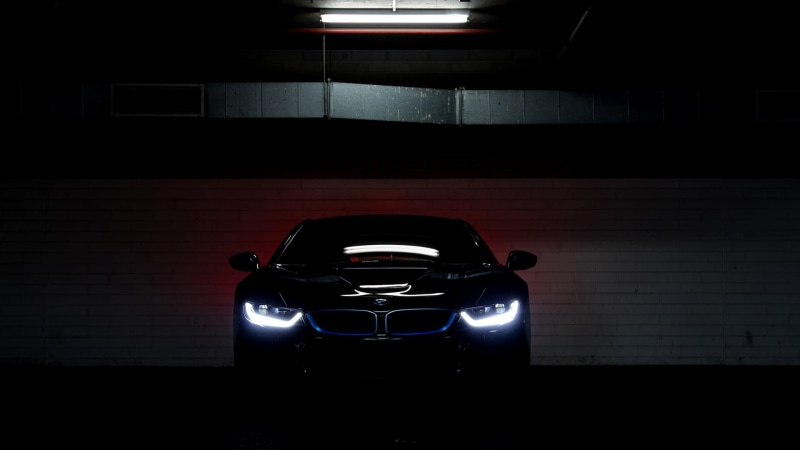 car, lights, vehicle, electric car, parking lot, 1080P, BMW i8