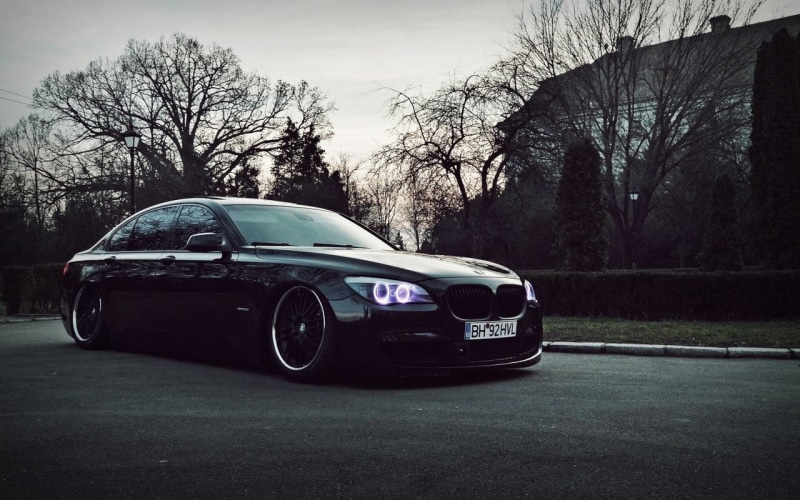 mode of transportation, land vehicle, BMW 7 Series, nature, street, day, transportation, luxury, city, road, 720P, sedan, outdoors, bare tree, motor vehicle