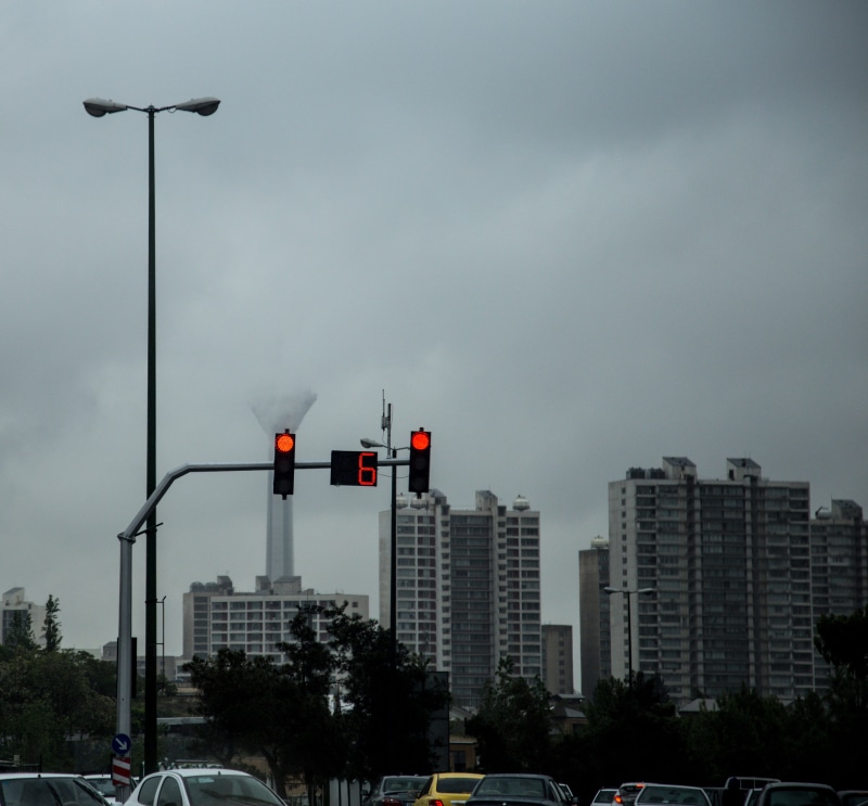 office building exterior, urban, built structure, lighting equipment, fog, motor vehicle, street light, road, tehran, iran, light, guidance