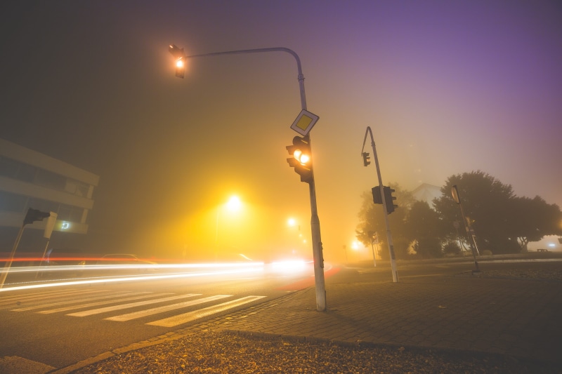 urban Scene, long exposure, fog, traffic, city, Car, Crossroad, outdoors, 4K, dark, mysterious, in The Fog, amp, ghostly, illuminated, mode of transportation