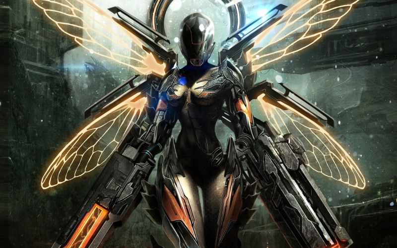 fantasy, 1080P, weapon, gun, sci fi, armor, robot, fairy, cyborg, girl