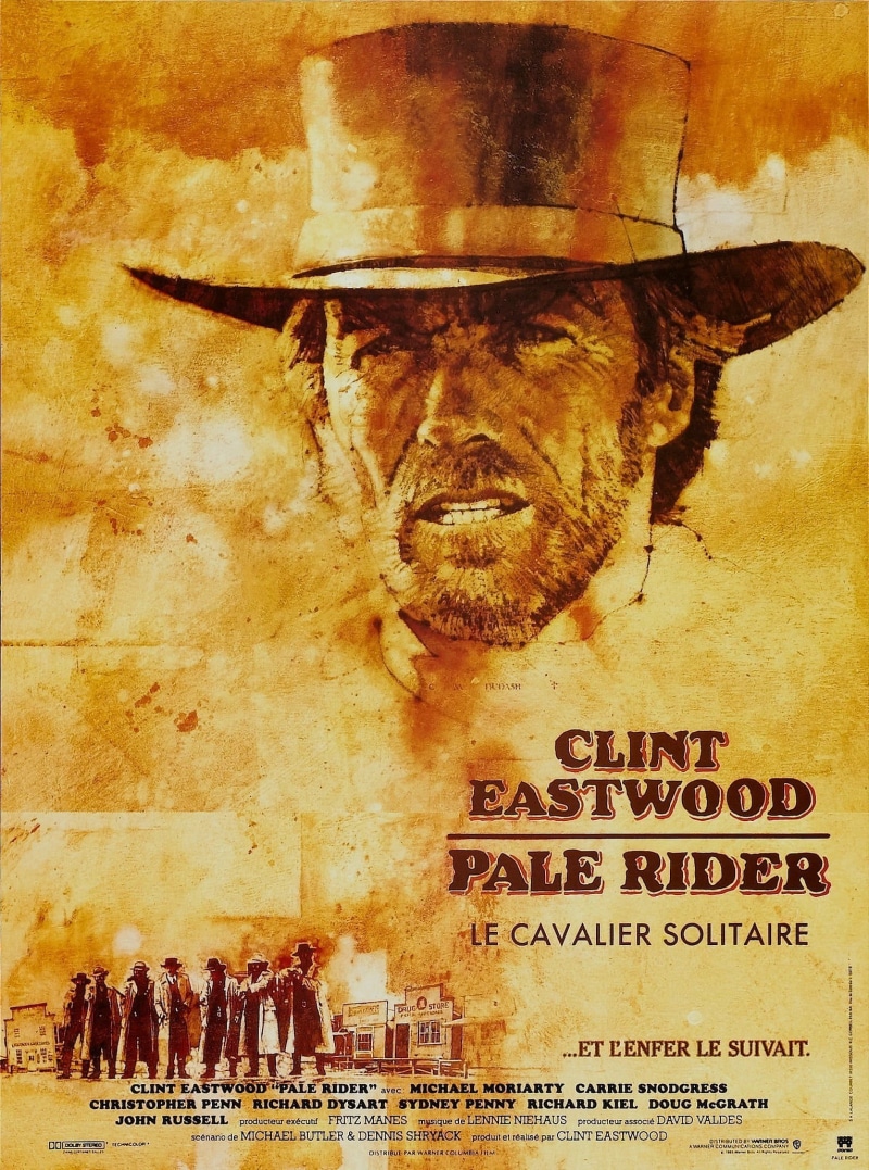 communication, male likeness, military, poster, movies, eastwood, day, rider, pale, weapon, art and craft, representation, Clint Eastwood, architecture