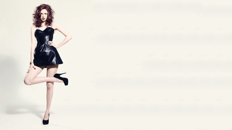 legs, women, pale, celebrity, redhead, Karen Gillan, high heels, 1080P, black corset