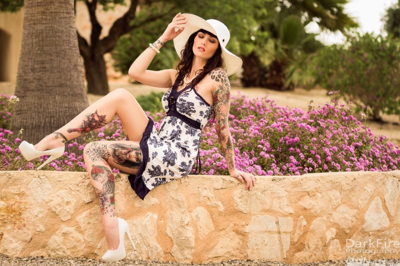 full length, beauty, fashion, clothing, plant, nature, dress, real people, hat, hairstyle, adult, focus on foreground, one person, tattoo, pale, young adult