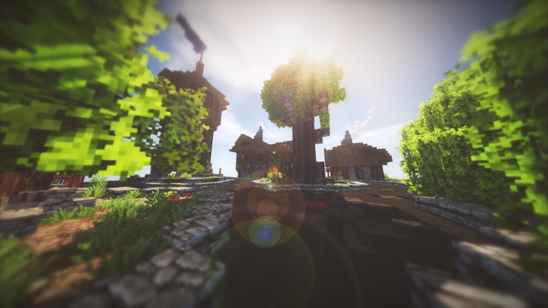 shaders, game, day, 1080P, focus on background, cloud - sky, outdoors, the past, lens flare, plant, nature, sunlight, travel, application, built structure