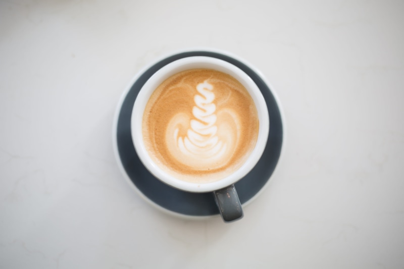table, directly above, latte art, white, cappuccino, gray, flat, coffee - drink, latte, no people, ceramic, cup, vancouver, high angle view, drink, frothy drink
