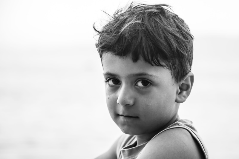 human, black and white, baby, hairstyle, smile, photo, art, childhood, male, human face, big eyes, handsome, light, aesthetics, b w, portrait, the innocence
