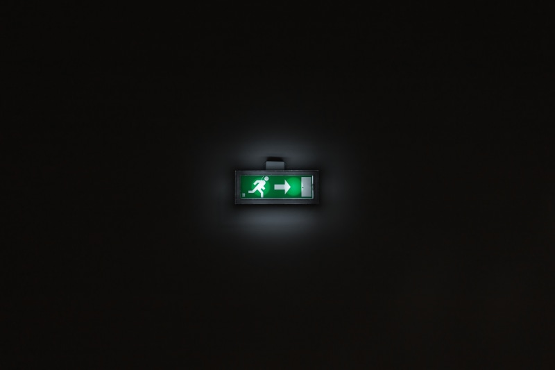 no People, light Bulb, exit, minimalist, escape route, arrow, electric Lamp, green, 5K, domestic Room, bright, illuminated, indoors, night, lighting Equipment