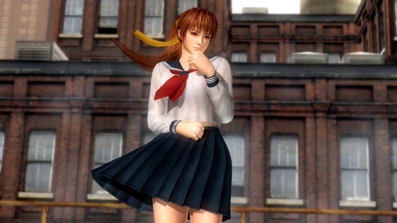 day, architecture, Dead or Alive, young adult, bangs, Kasumi, character, three quarter length, ran, redhead, young women, lifestyles, building exterior