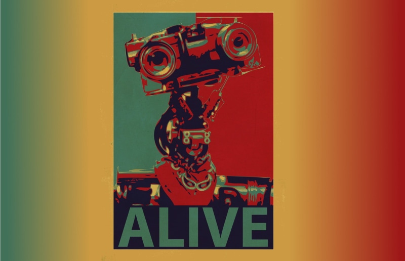 human representation, Short Circuit, no people, sign, creativity, orange color, alive, life, outdoors, communication, overlay, artwork, science fiction