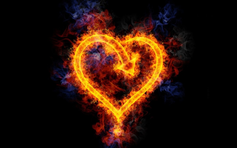 black, decoration, shaped, orange, blue, 2K, Flame, Heart, Love