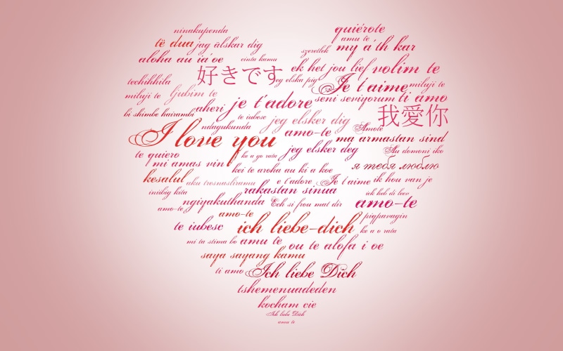 languages, heart, text, I Love You, forming, Love heart, HD, different, 2K, love