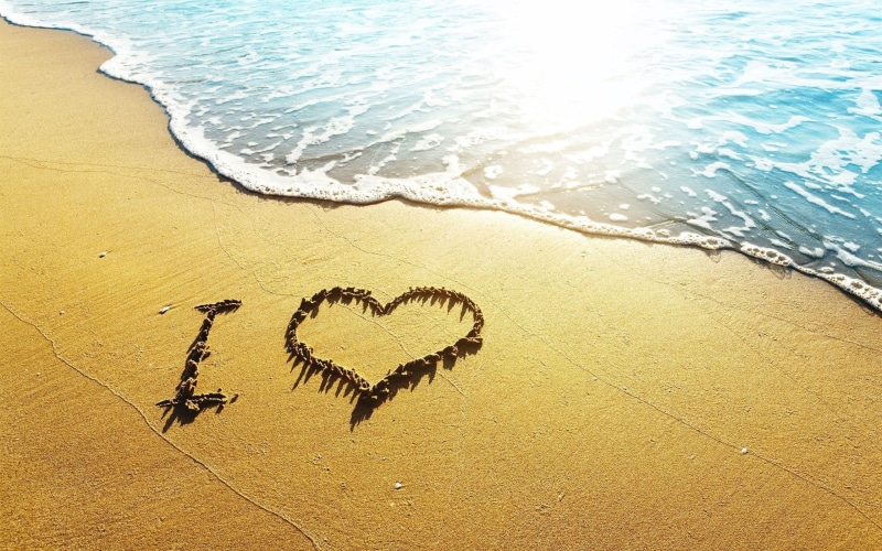 Beach, Heart, Waves, 2K, I, figure, Love, made, stones, Sunshine