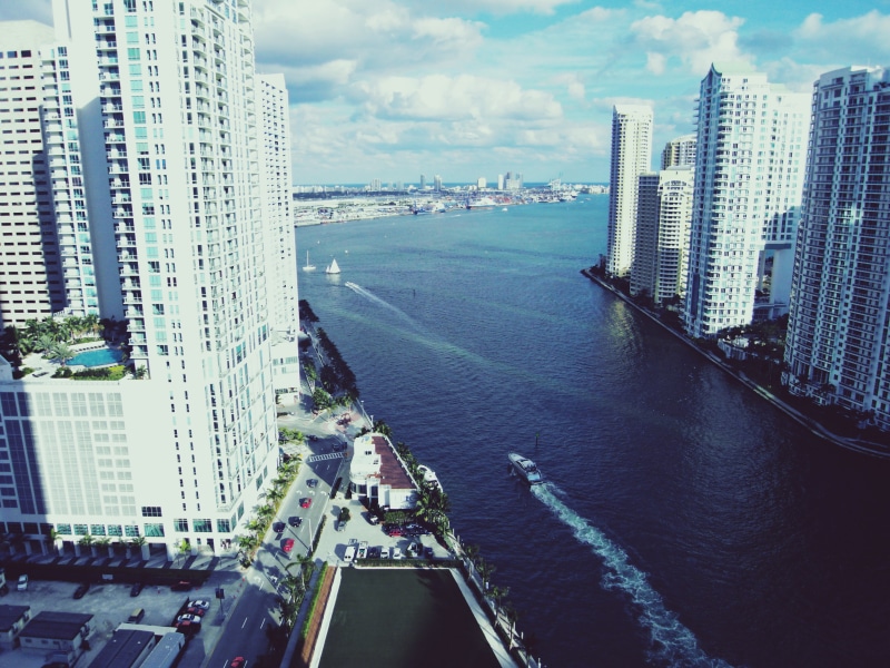 2K, florida, built structure, sky, boat, nautical vessel, city, skyscraper, water, Miami, travel, financial district, FL, height, office building exterior