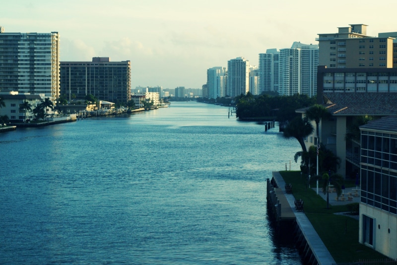 built structure, water, buildings, rise, skyscrapers, sky, vice city, office, transportation, cityscape, nautical vessel, residential district, building