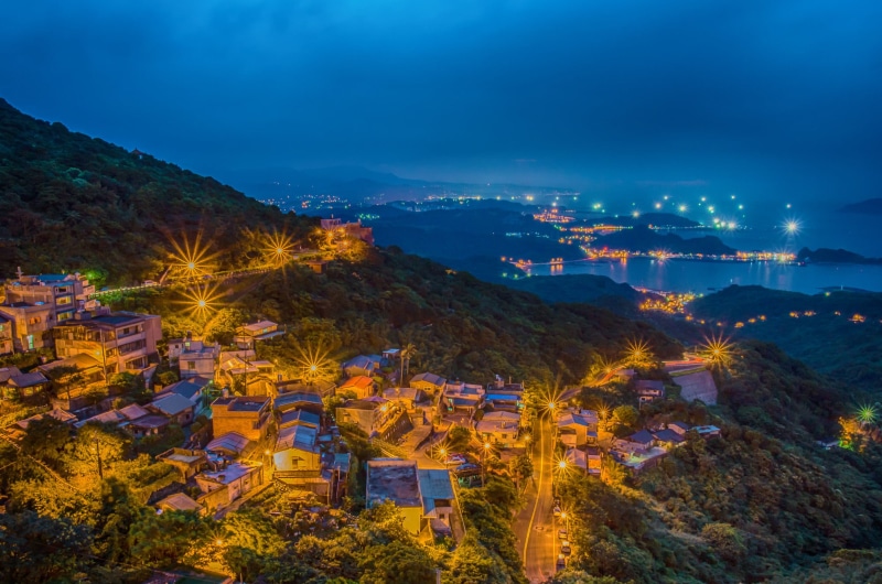 surrounded, sea, Taiwan, cityscape, A77, night view, view, green, Sigma, 1080P, architecture, aerial view, dusk, town, 台灣, Jiufen, sunset, famous Place