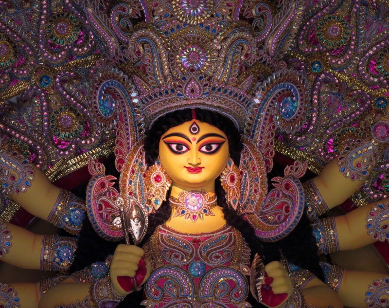 representation, close-up, indoors, sculpture, multi colored, pattern, creativity, god, design, religion, bengal, worship, hinduism, goddess, ornate, festival
