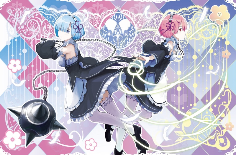 anime, standing, holding, Re:Zero Kara Hajimeru Isekai Seikatsu, pink eyes, reflection, short hair, musical instrument, dress, high angle view, leisure activity