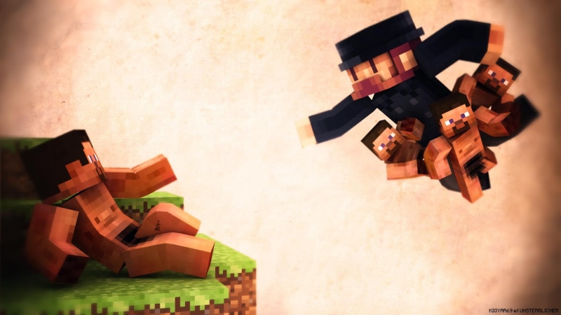 illustration, 1080P, games, video games, characters, notch, power, high res, giving, man, minecraft, blocks