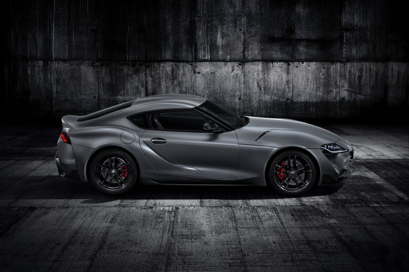 mkV, side view, Supra, GR Above, 2019, coupe, dark, grey, background, A90, 4K, mk5, Gazoo Racing, Toyota, double, the fifth generation