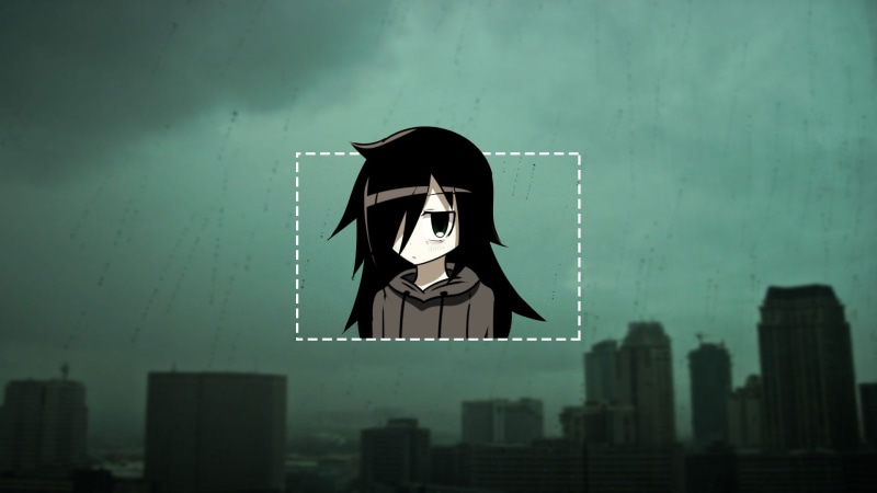 sky, white skin, focus on foreground, dark hair, technology, day, building exterior, rain, clouds, architecture, one person, outdoors, picture-in-picture