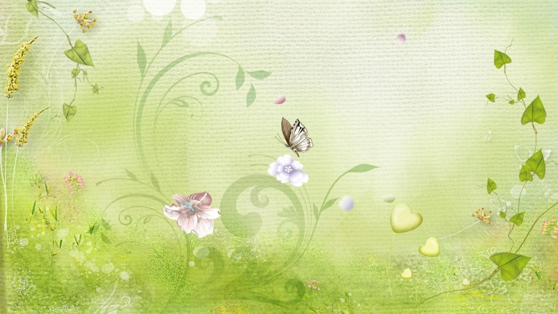 butterflies, green, leaves, flowers, spring, swirls, softly, summer, 3d and abstract, vine, 1080P, soft